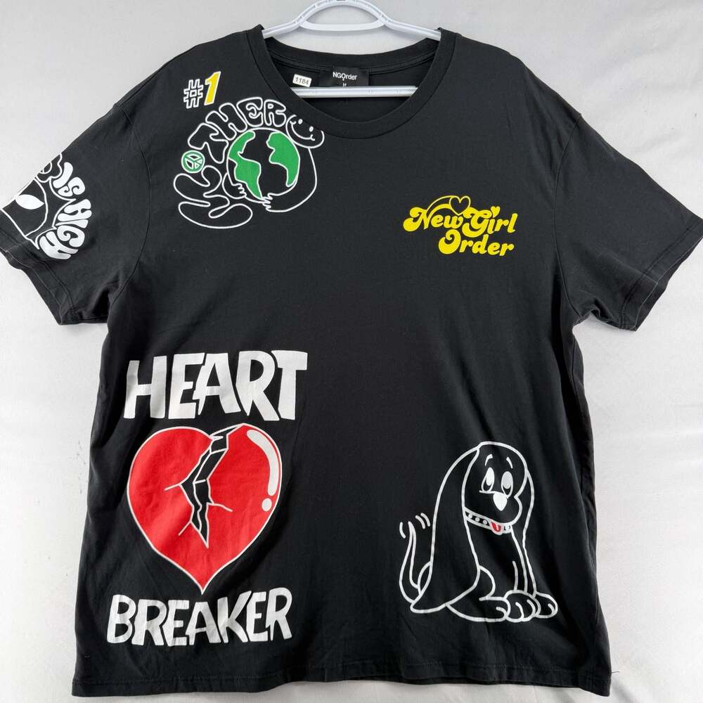 1184 Large NGOrder Heartbreaker Graphic Print Black T-Shirt